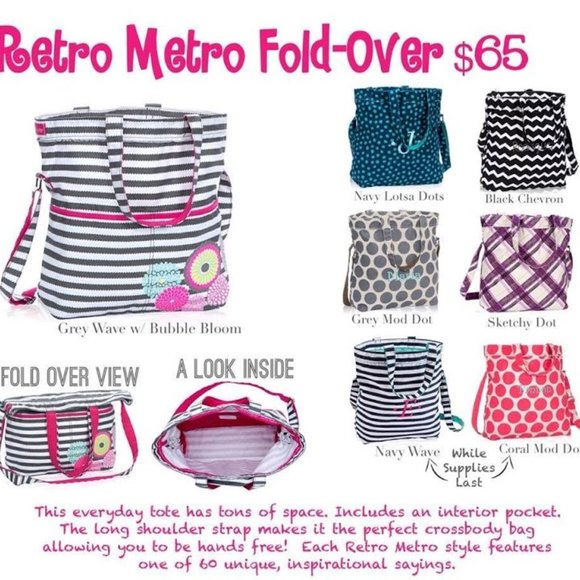 Thirty One Retro Metro Fold Over Bag (NEW) - Picture 3 of 3